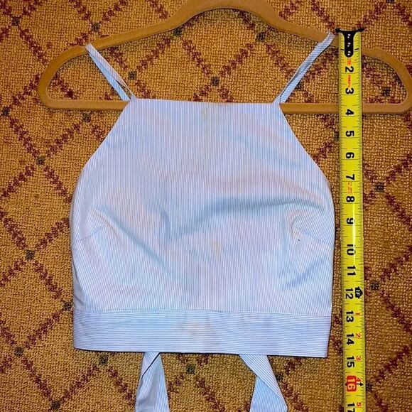 By the way blue striped cropped top w ribbon tie NWOT M - Picture 4 of 4